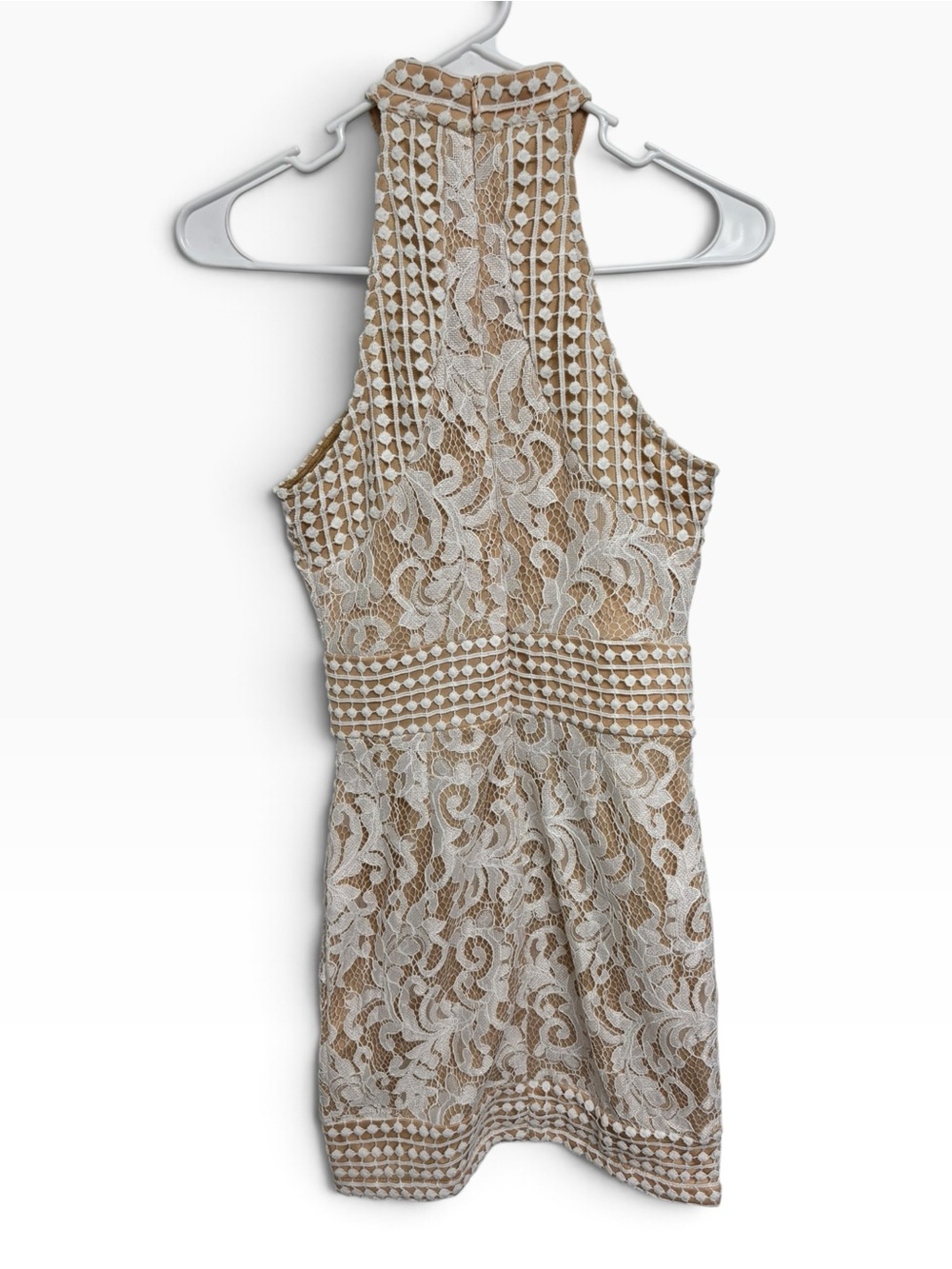 PrettyLittleThing White Lace Nude Illusion Halter Neck Bodycon Dress UK 6 / US 2 - Picture 2 of 5